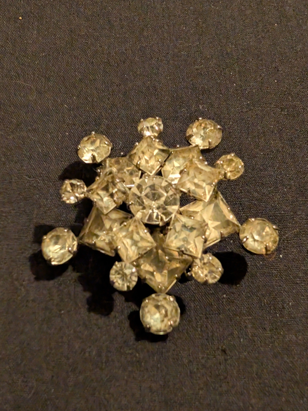 Vintage Crystal Snowflake Brooch - Clear Rhinestone Accent